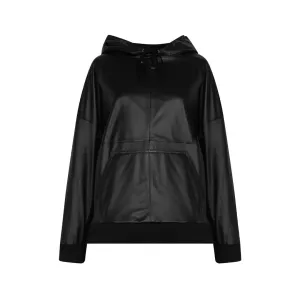 Marine LEATHER SOFT LINED HOODIE - BLACK