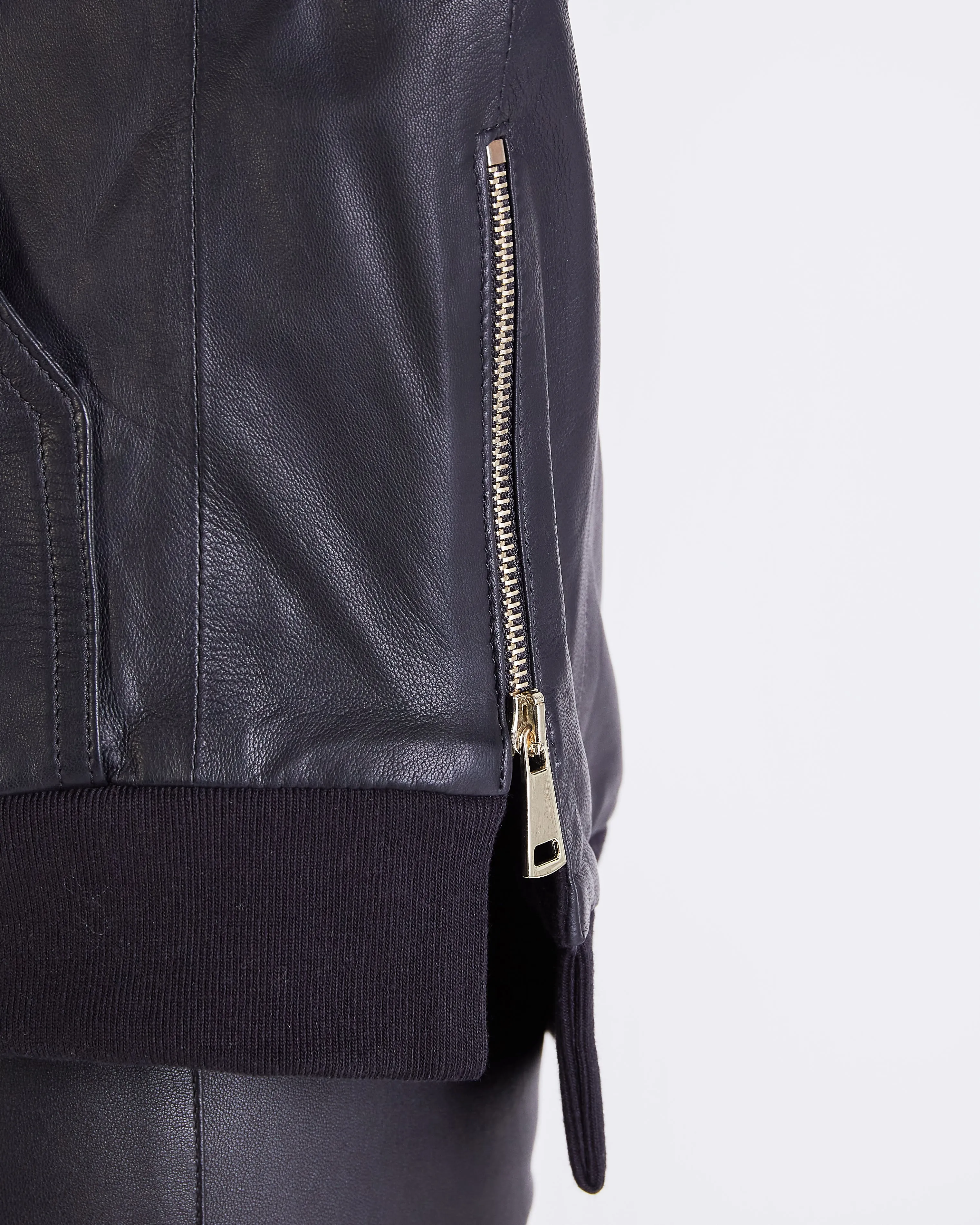 Marine LEATHER SOFT LINED HOODIE - BLACK