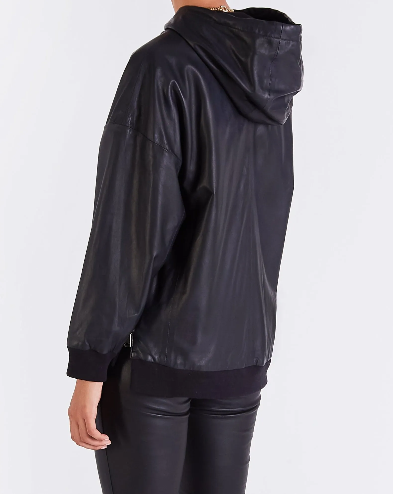 Marine LEATHER SOFT LINED HOODIE - BLACK