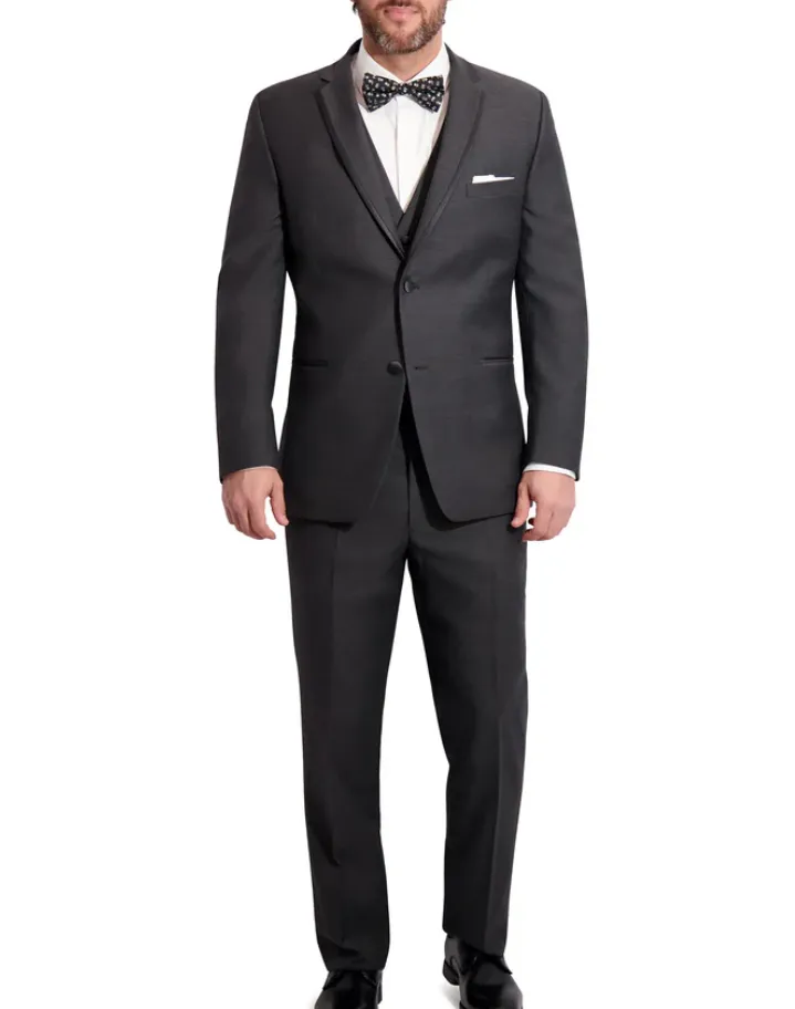 Men's Charcoal 2 Button Notch Wool Blend Tuxedo with Satin Trim Lapel