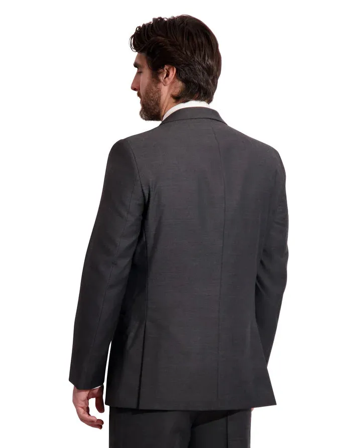 Men's Charcoal 2 Button Notch Wool Blend Tuxedo with Satin Trim Lapel