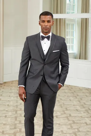 Men's Charcoal 2 Button Notch Wool Blend Tuxedo with Satin Trim Lapel