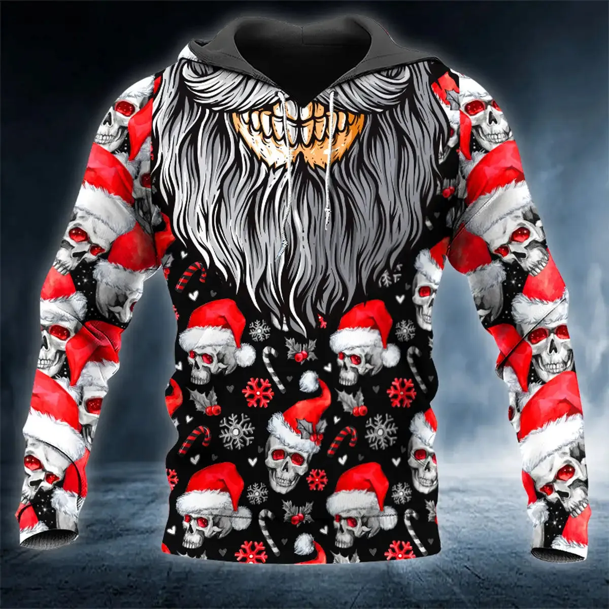Men’s Christmas Skull Graphic Personality Hoodie Pullover Comfortable And Cool