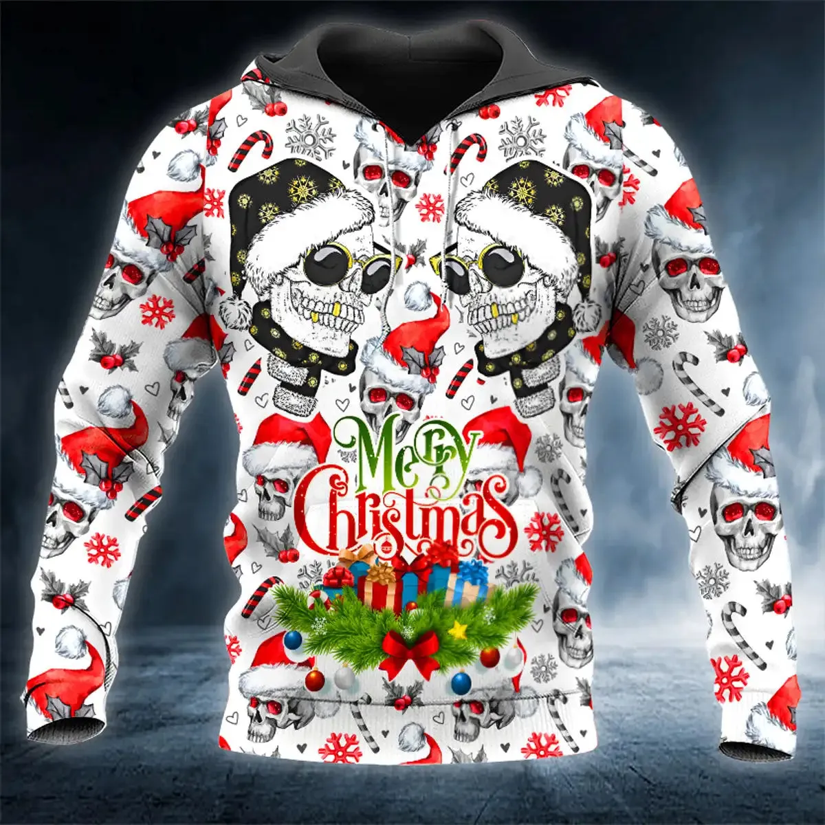 Men’s Christmas Skull Graphic Personality Hoodie Pullover Comfortable And Cool