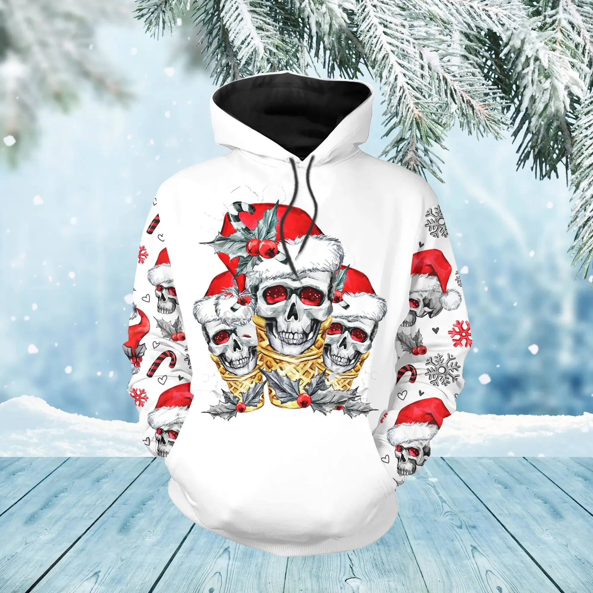 Men’s Christmas Skull Graphic Personality Hoodie Pullover Comfortable And Cool