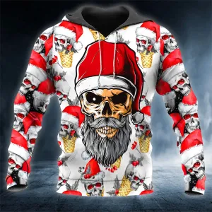 Men’s Christmas Skull Graphic Personality Hoodie Pullover Comfortable And Cool