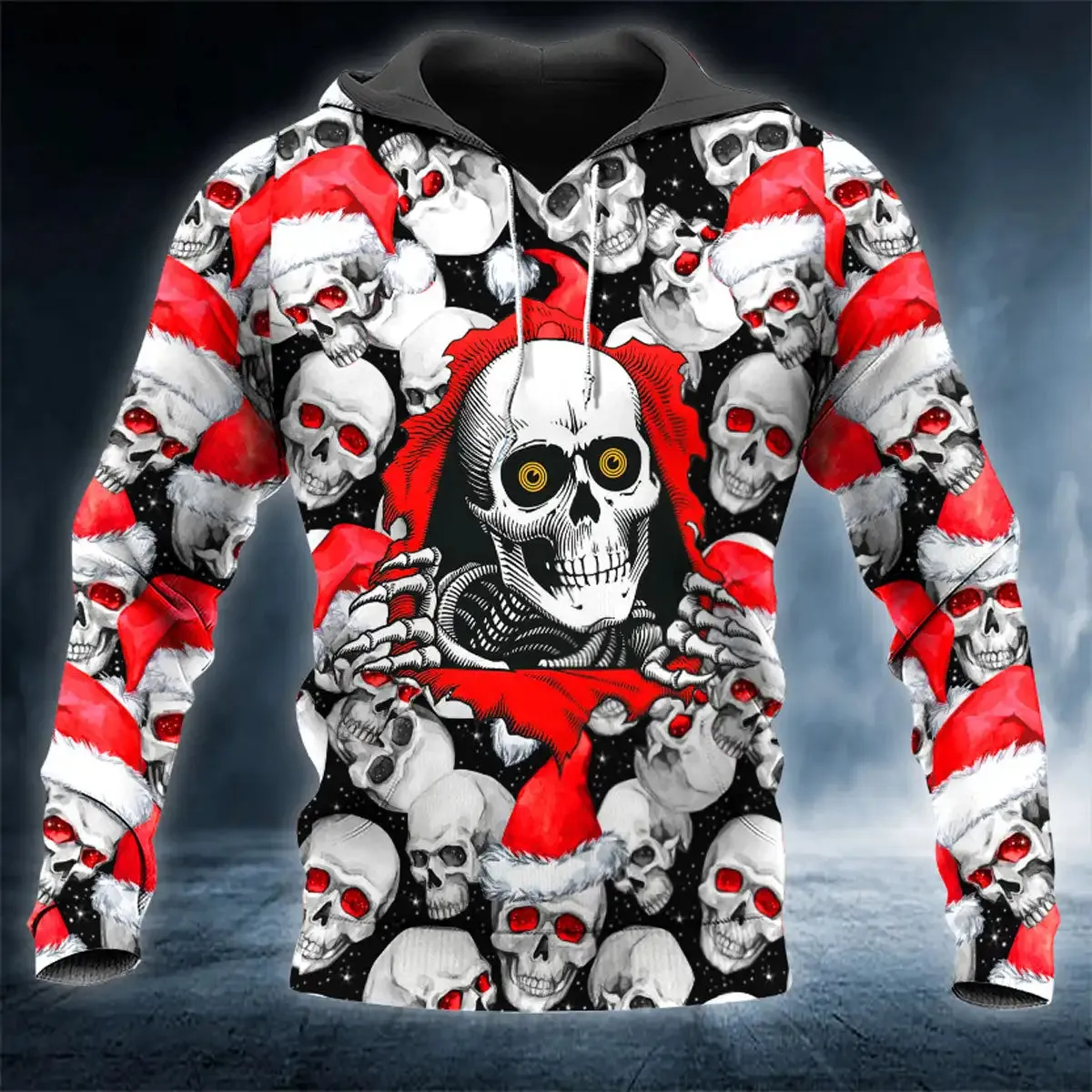 Men’s Christmas Skull Graphic Personality Hoodie Pullover Comfortable And Cool