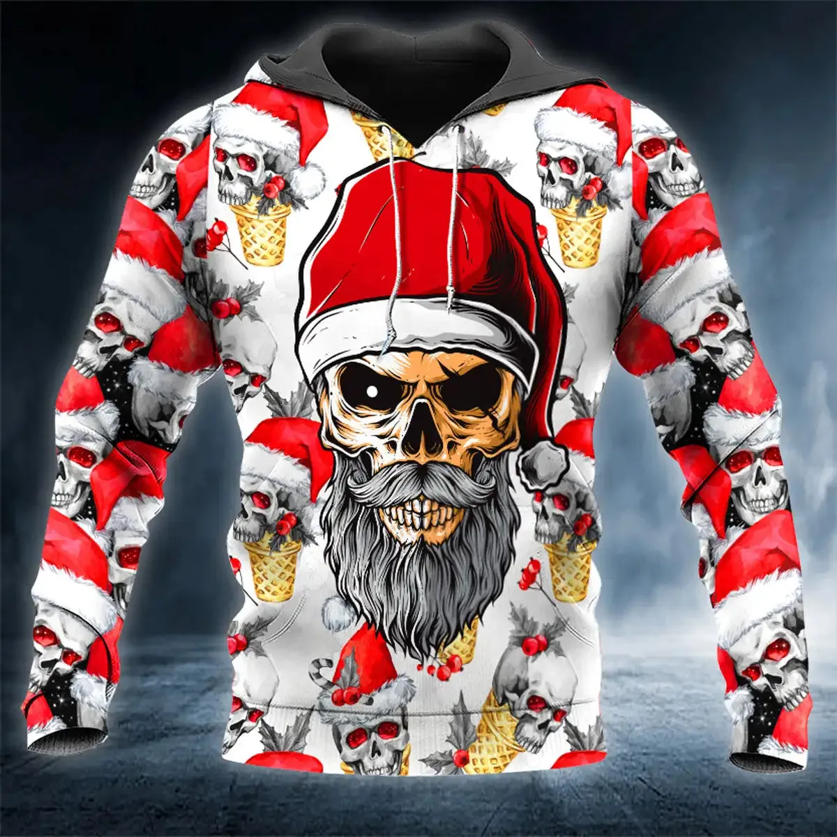 Men’s Christmas Skull Graphic Personality Hoodie Pullover Comfortable And Cool
