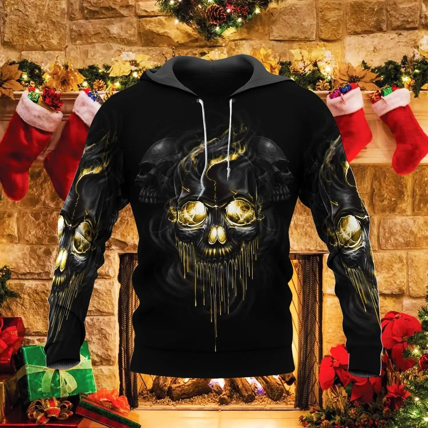 Men’s Christmas Skull Graphic Personality Hoodie Pullover Comfortable And Cool