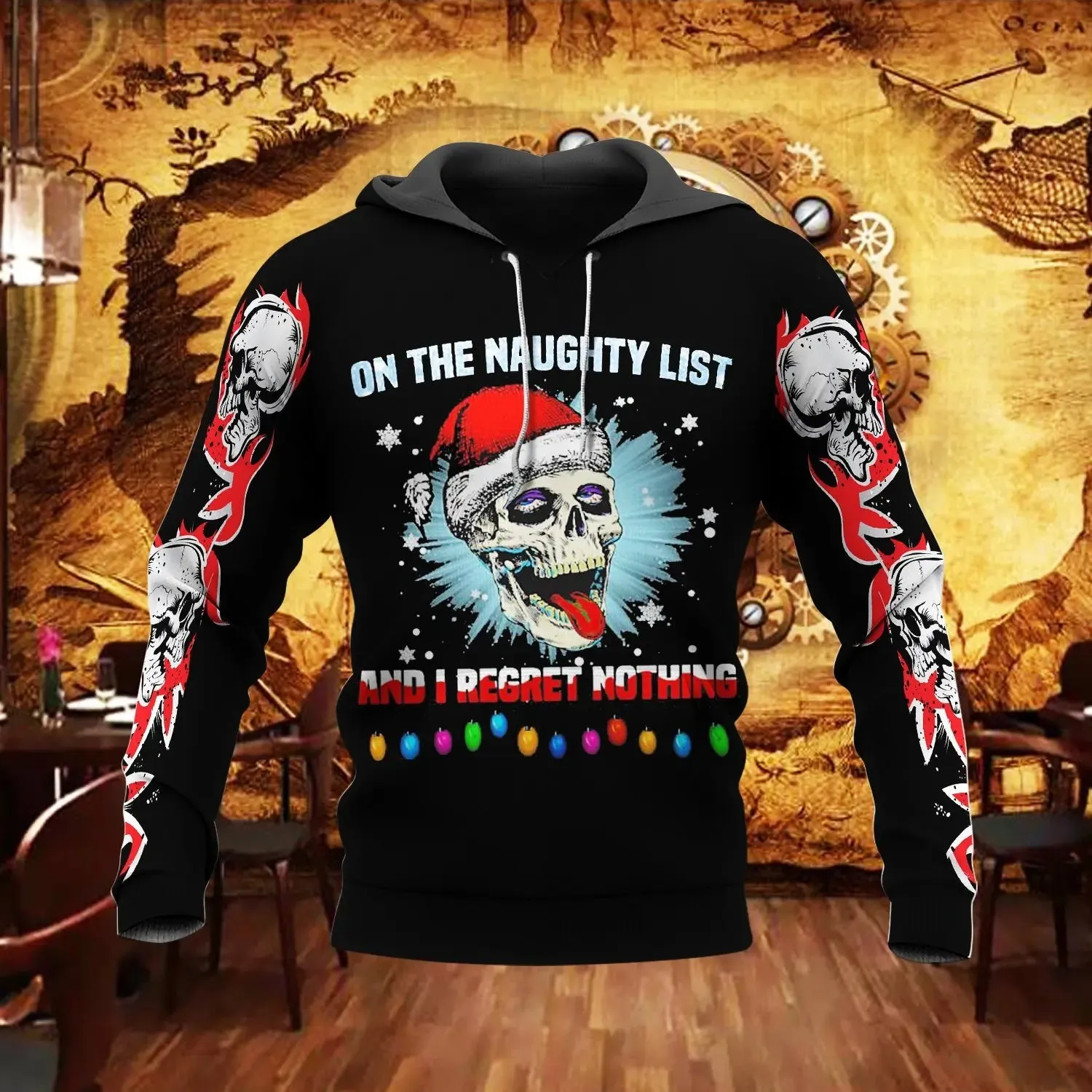 Men’s Christmas Skull Graphic Personality Hoodie Pullover Comfortable And Cool