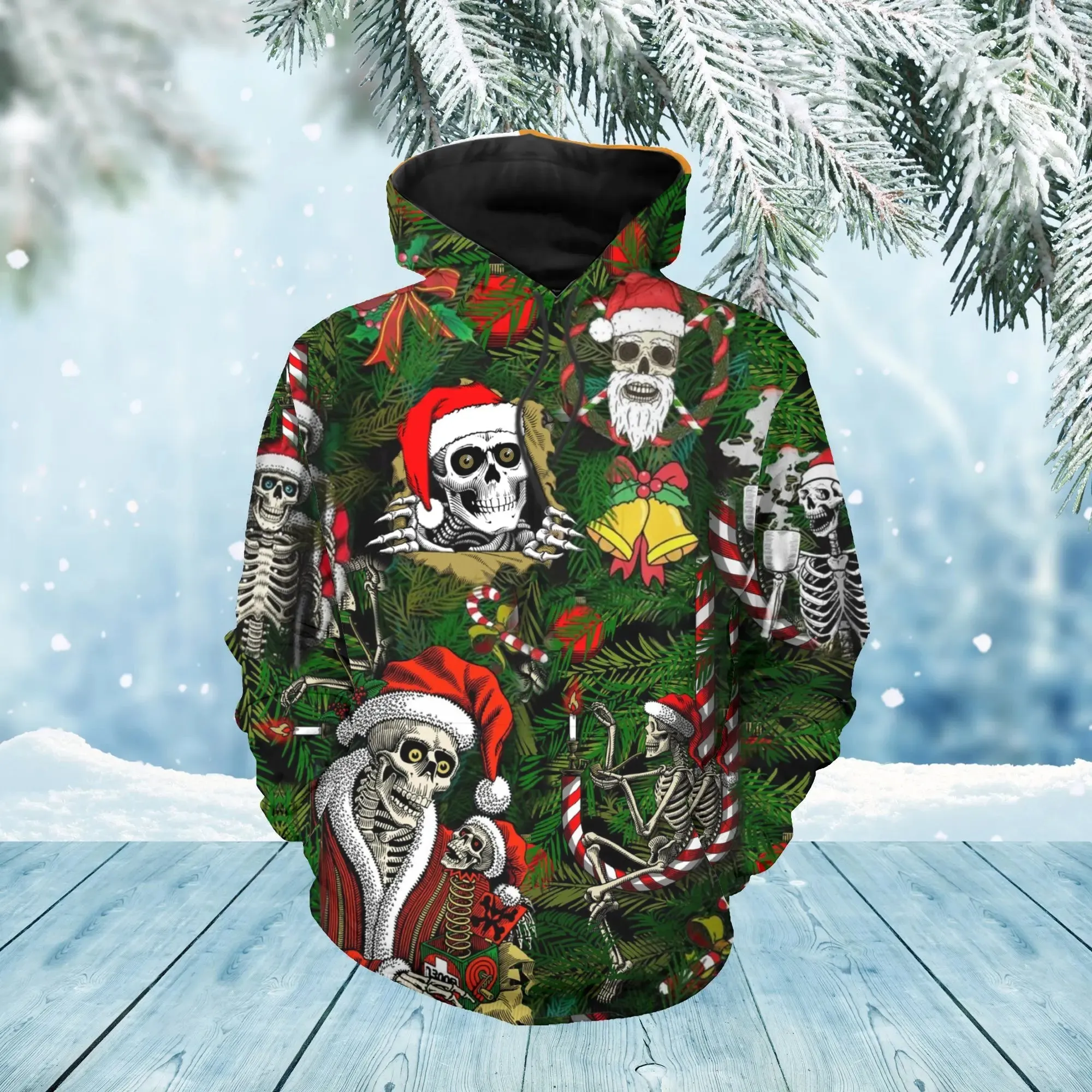 Men’s Christmas Skull Graphic Personality Hoodie Pullover Comfortable And Cool