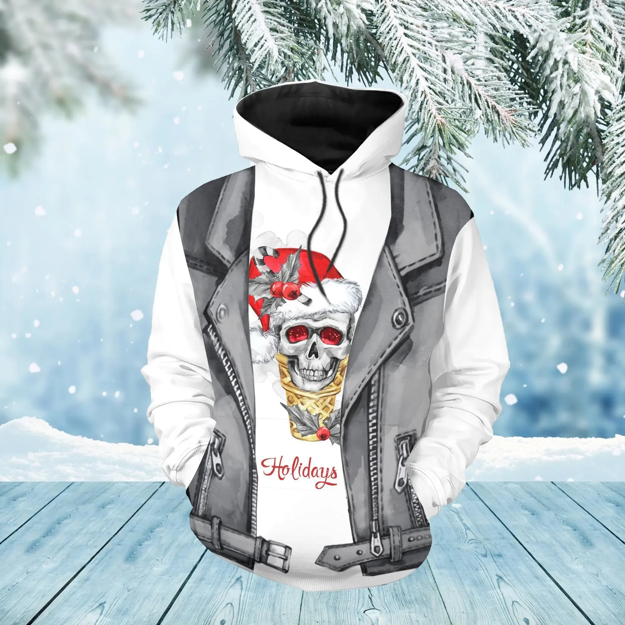 Men’s Christmas Skull Graphic Personality Hoodie Pullover Comfortable And Cool