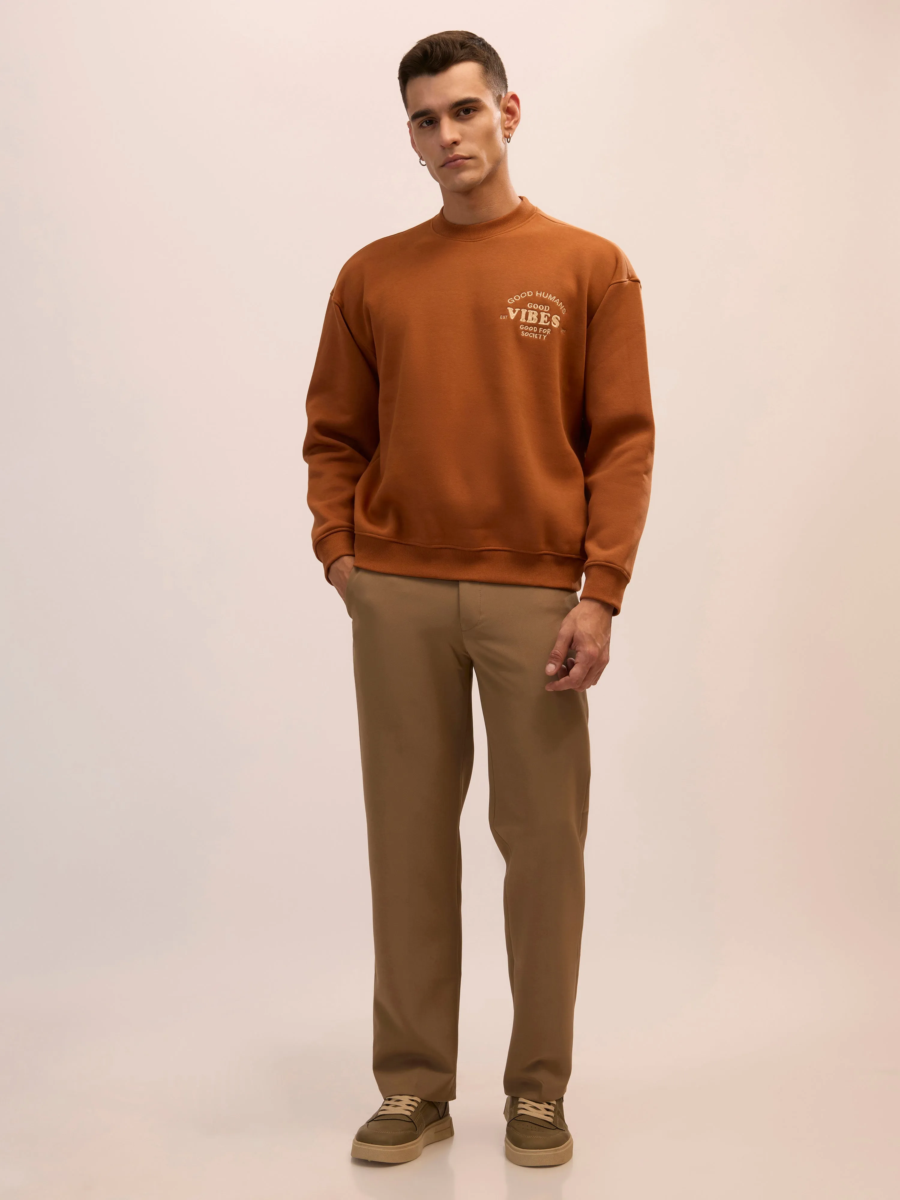 Nagant - Full Sleeve Fleeced Sweater Tee - Brown