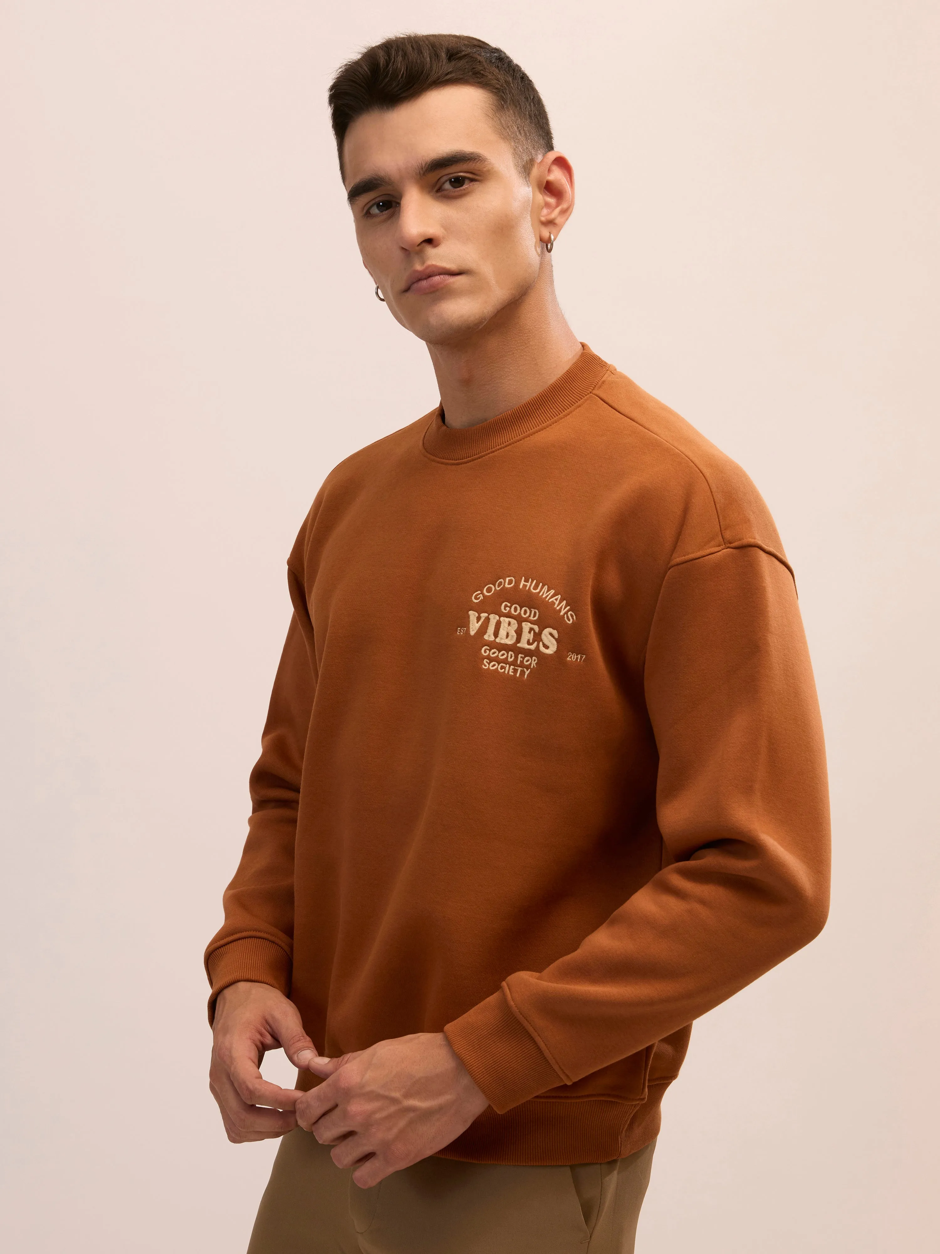Nagant - Full Sleeve Fleeced Sweater Tee - Brown