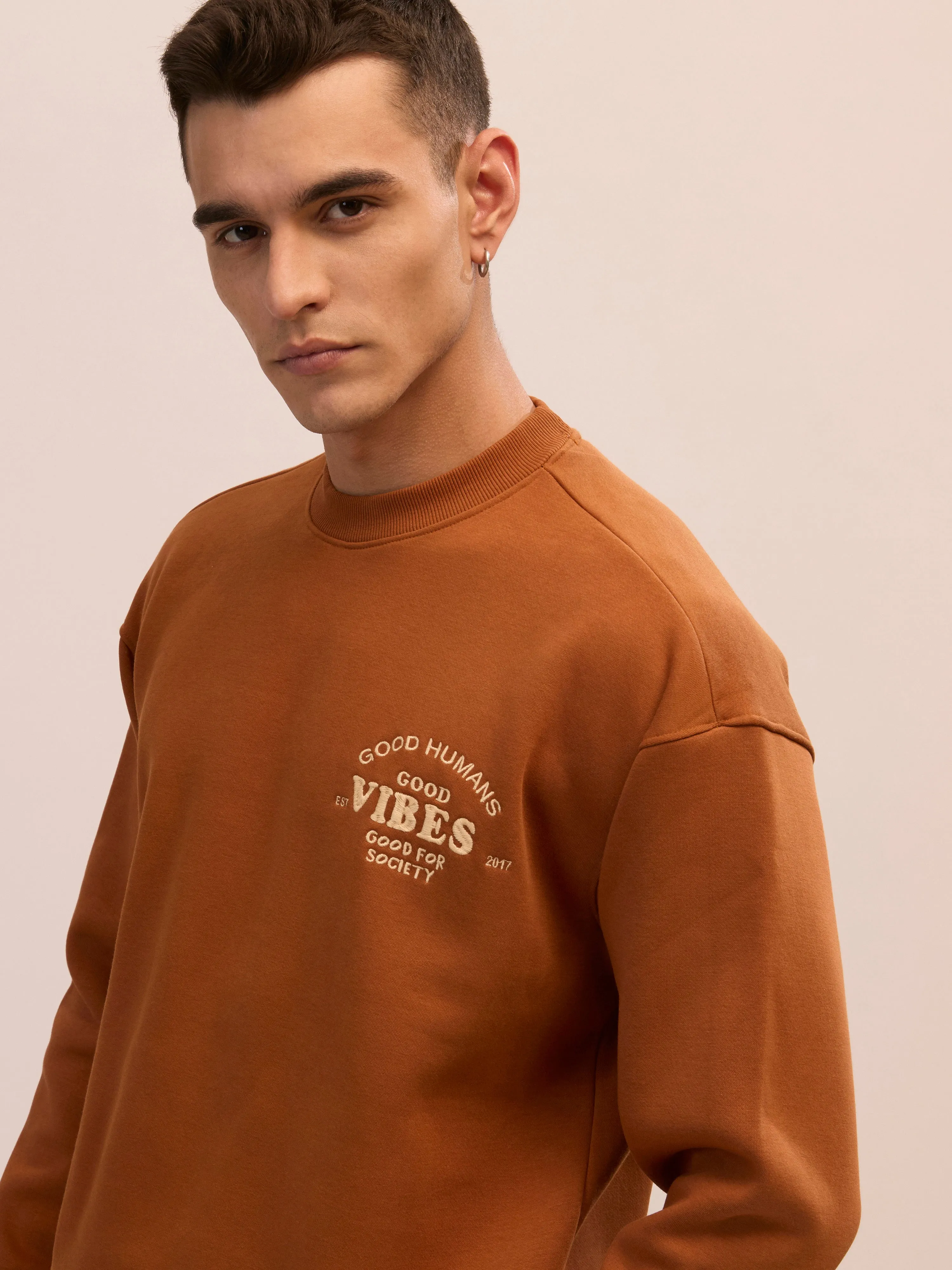 Nagant - Full Sleeve Fleeced Sweater Tee - Brown