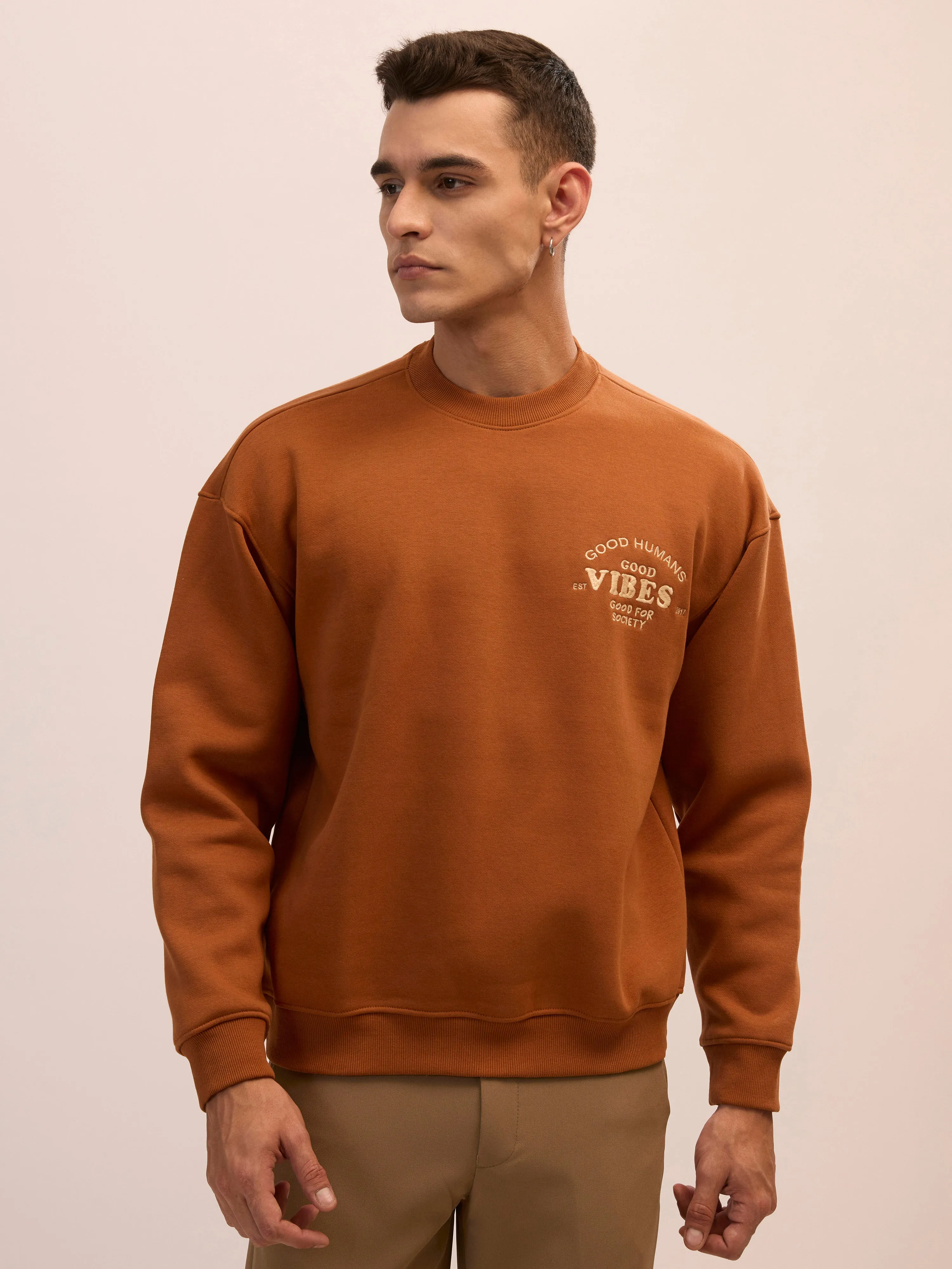 Nagant - Full Sleeve Fleeced Sweater Tee - Brown