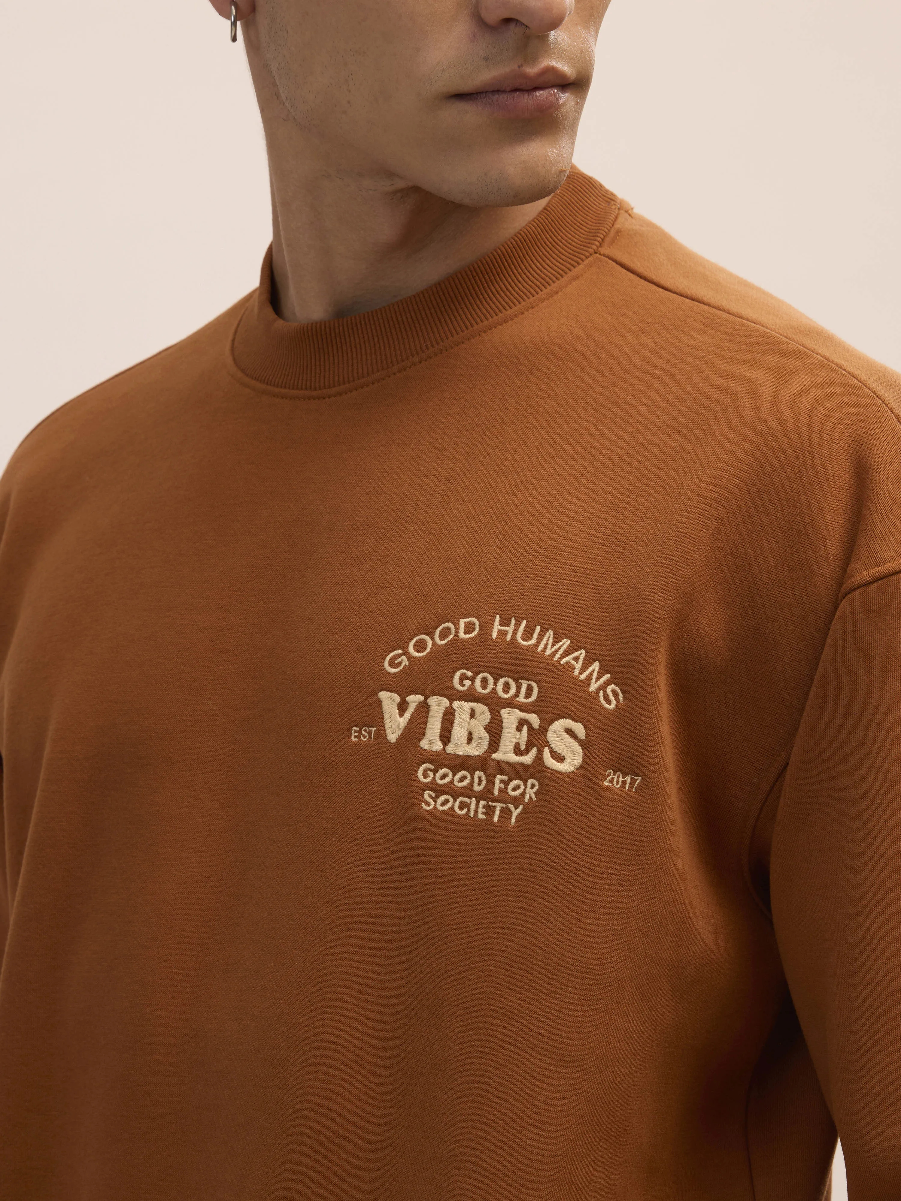 Nagant - Full Sleeve Fleeced Sweater Tee - Brown