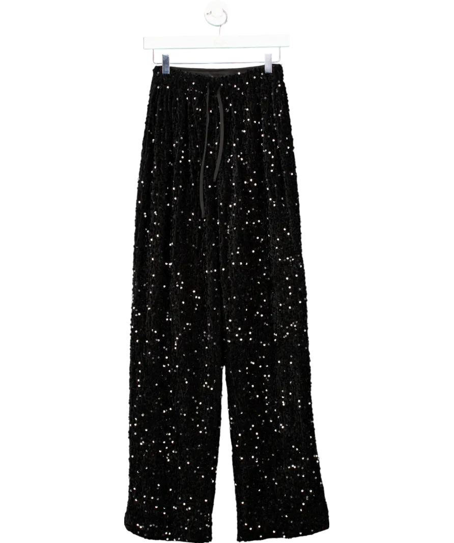 Noughts & Kisses Black Sequin Wide Leg Trousers UK S