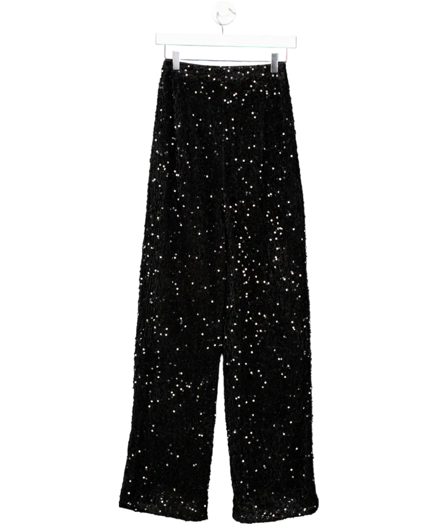 Noughts & Kisses Black Sequin Wide Leg Trousers UK S