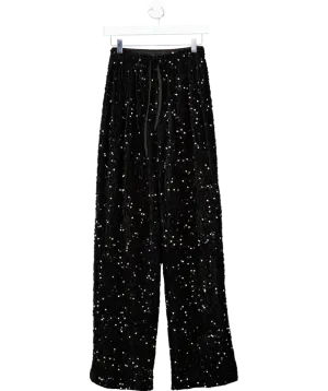 Noughts & Kisses Black Sequin Wide Leg Trousers UK S