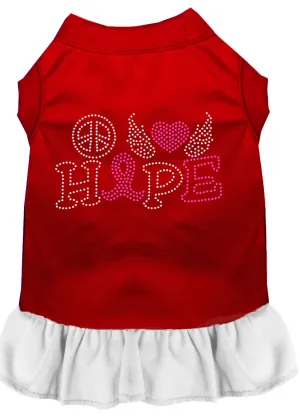 Peace Love Hope Breast Cancer Rhinestone Pet Dress Red With White Xs