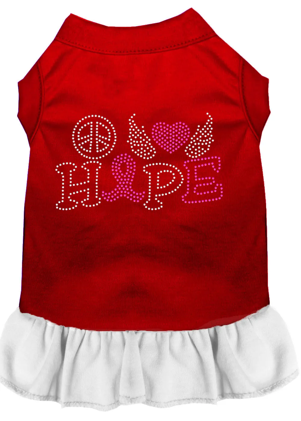 Peace Love Hope Breast Cancer Rhinestone Pet Dress Red With White Xs