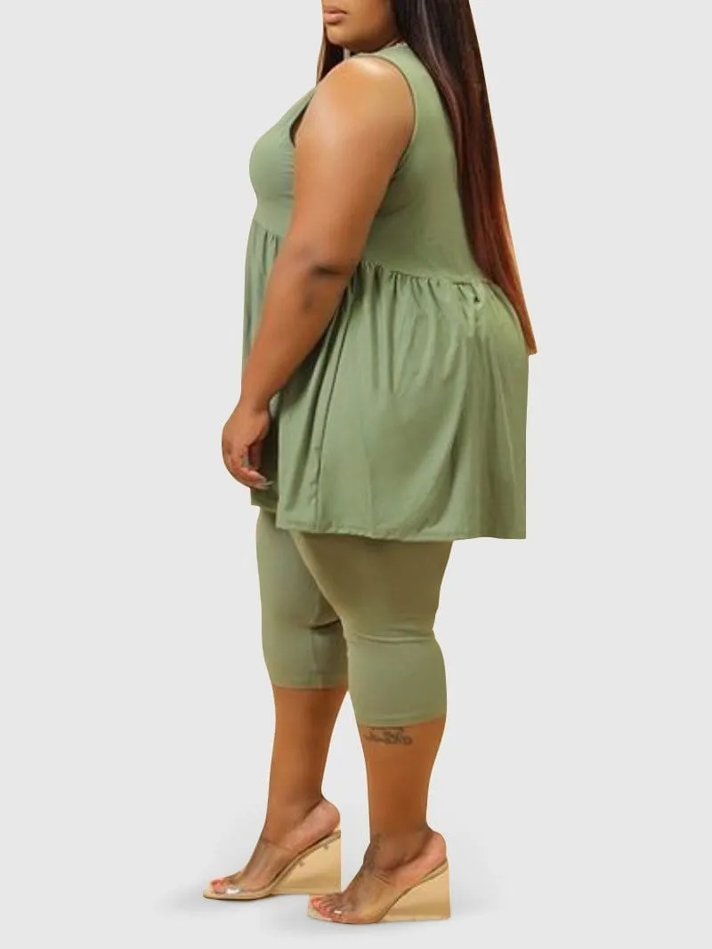 Plus Size Fashion Summer Outfits Crew Neck Tank Top and Shorts