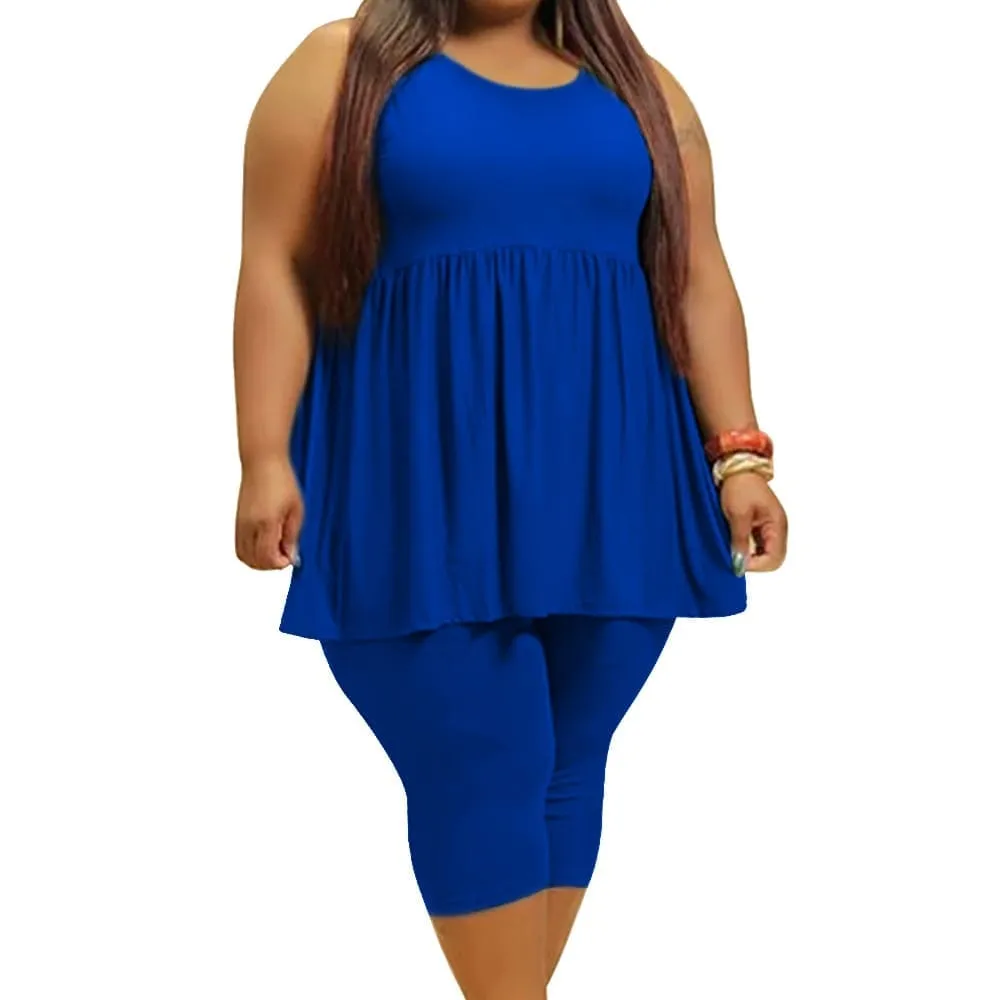 Plus Size Fashion Summer Outfits Crew Neck Tank Top and Shorts