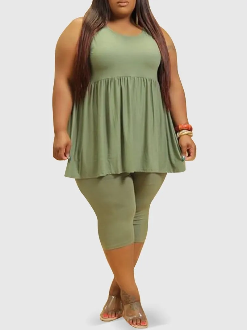 Plus Size Fashion Summer Outfits Crew Neck Tank Top and Shorts