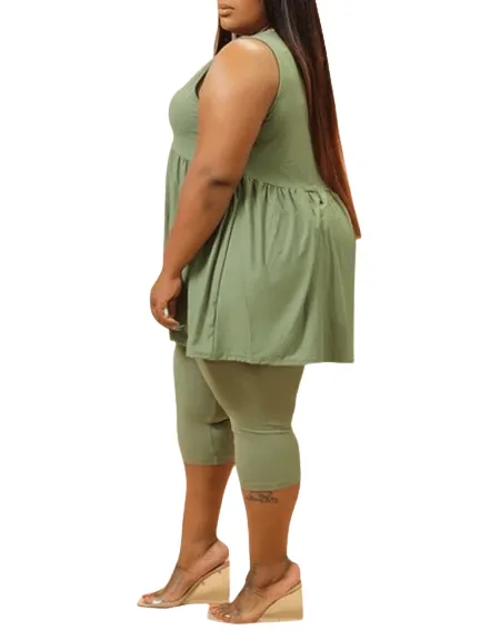 Plus Size Fashion Summer Outfits Crew Neck Tank Top and Shorts