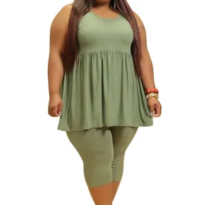Plus Size Fashion Summer Outfits Crew Neck Tank Top and Shorts