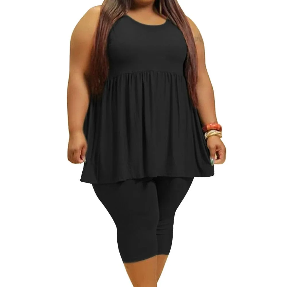 Plus Size Fashion Summer Outfits Crew Neck Tank Top and Shorts