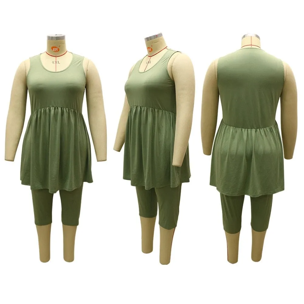 Plus Size Fashion Summer Outfits Crew Neck Tank Top and Shorts