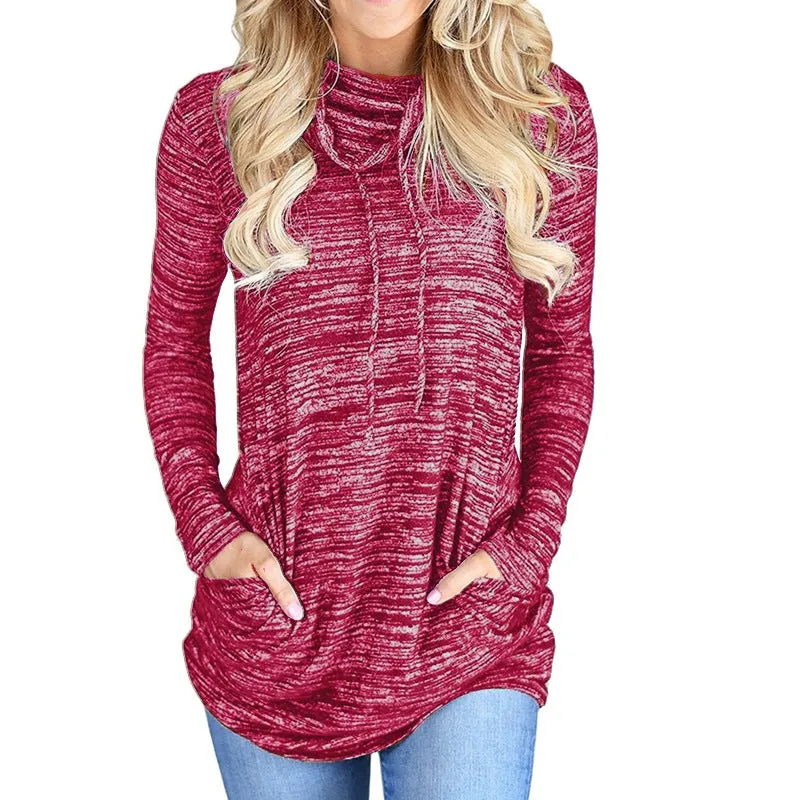 Pocket Drawstring Slim Long Hoodie