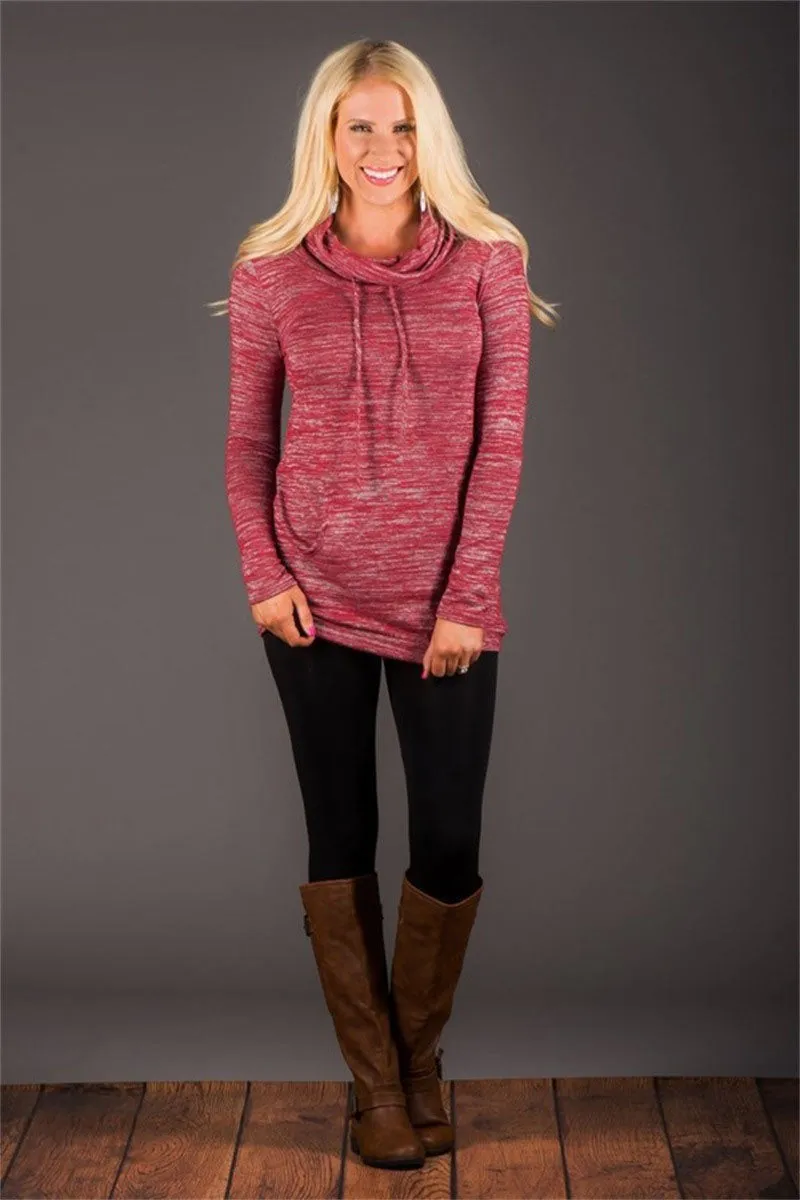 Pocket Drawstring Slim Long Hoodie