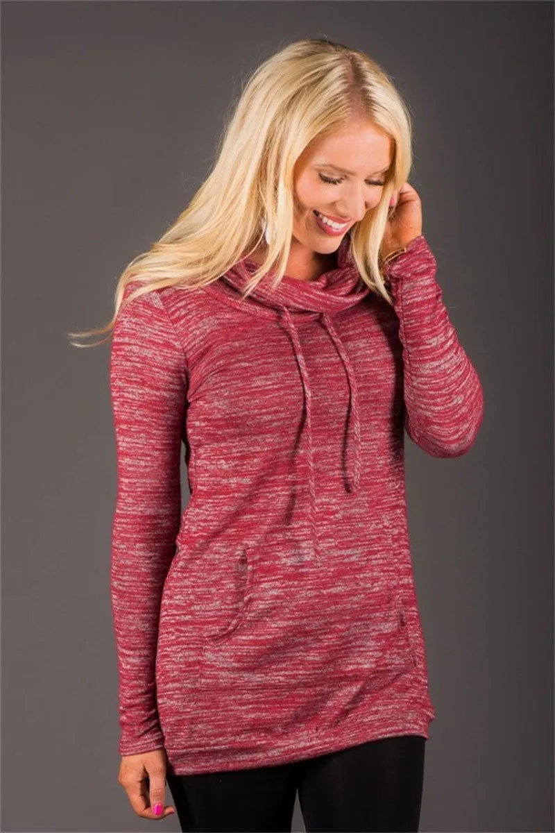 Pocket Drawstring Slim Long Hoodie