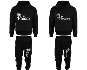 Prince & Princess Couple Matching Pullover Hoodies and Jogger Pants Set – Unisex Mix & Match | 4 Pieces Sold Separately for Personalized Style