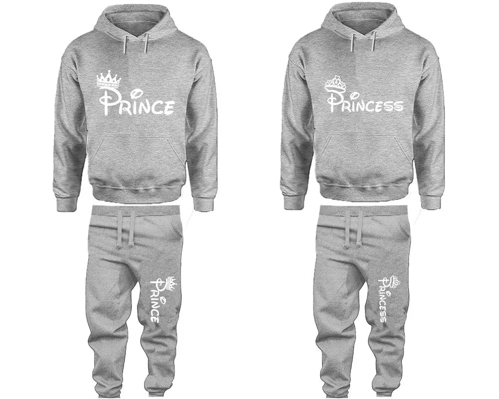 Prince & Princess Couple Matching Pullover Hoodies and Jogger Pants Set – Unisex Mix & Match | 4 Pieces Sold Separately for Personalized Style
