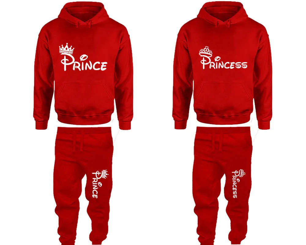 Prince & Princess Couple Matching Pullover Hoodies and Jogger Pants Set – Unisex Mix & Match | 4 Pieces Sold Separately for Personalized Style