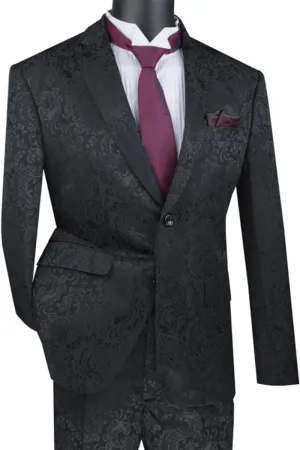 "Black Men's Slim Fit Paisley Wedding & Prom 2025 Suit - Shiny Finish"