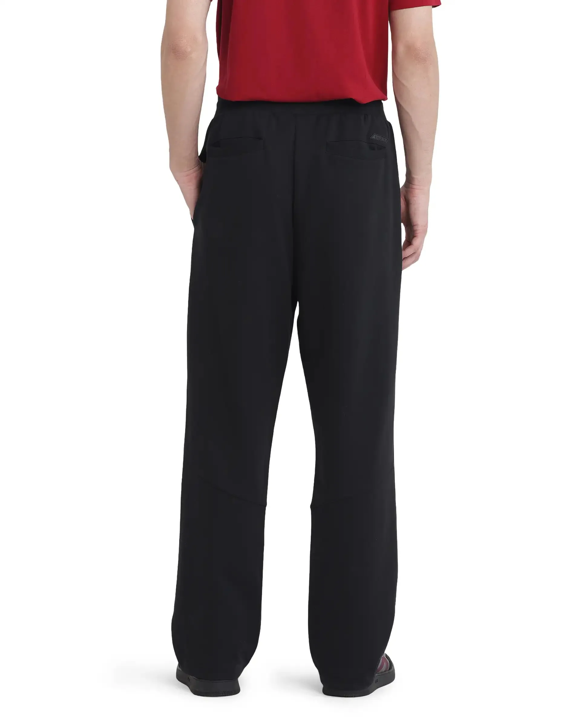 Rare Rabbit Men Dalton Black Cotton Elastane Fabric Baggy Fit Drawstring Closure Plain Trouser