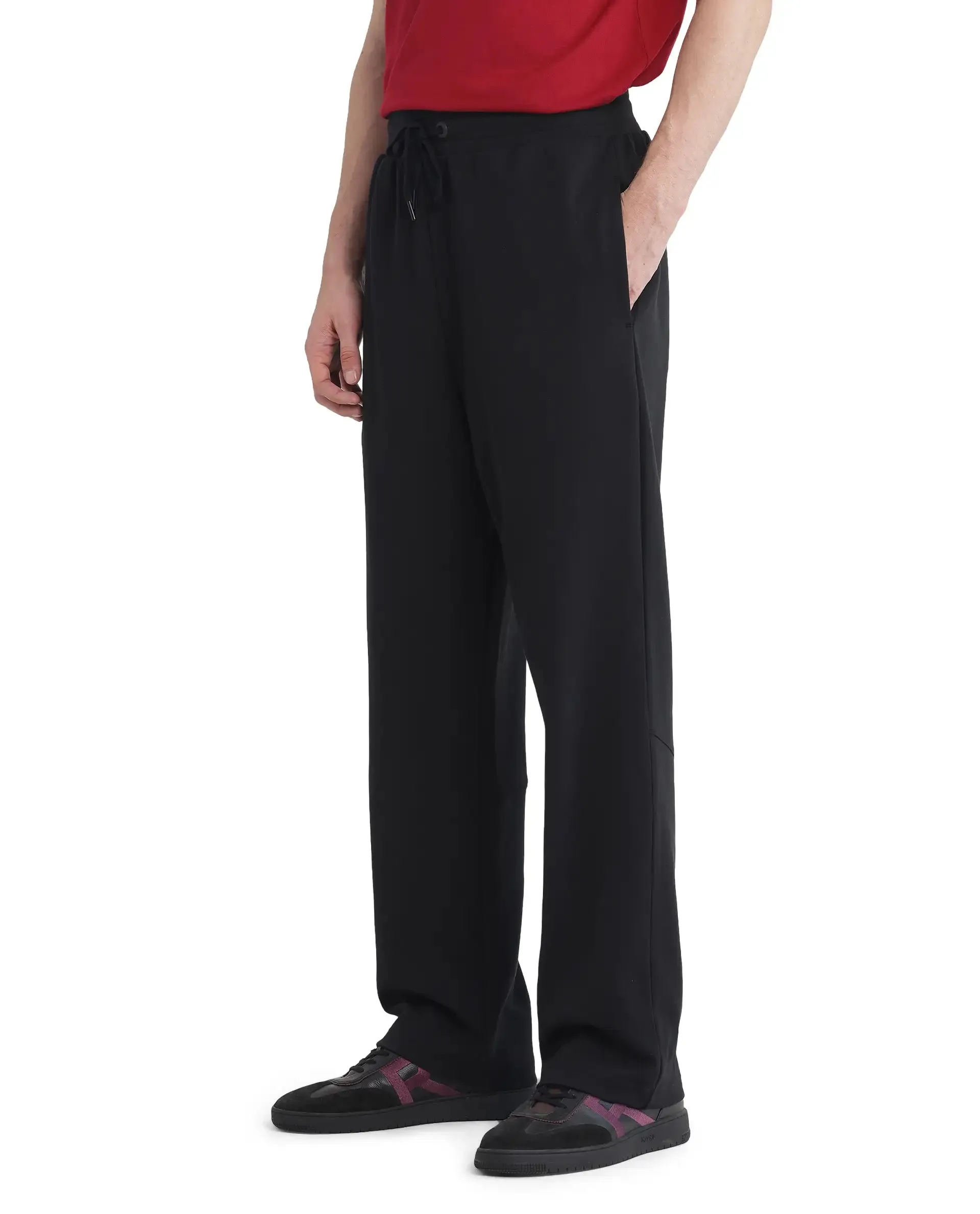 Rare Rabbit Men Dalton Black Cotton Elastane Fabric Baggy Fit Drawstring Closure Plain Trouser