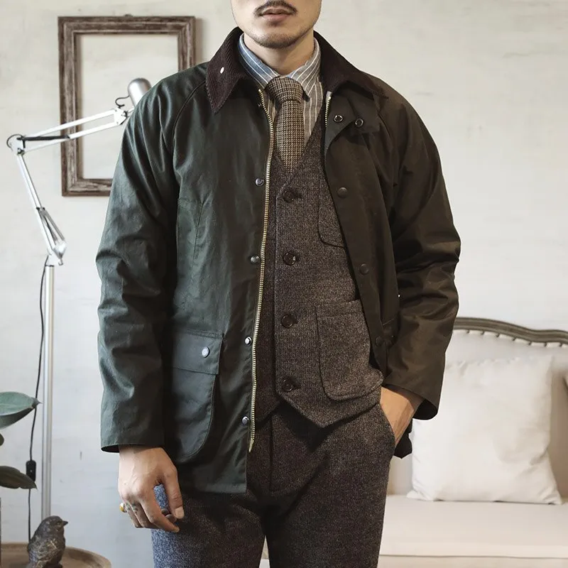 Red Tornado Classic Waxed Cotton Jacket Coat For Men Olive Green Slim