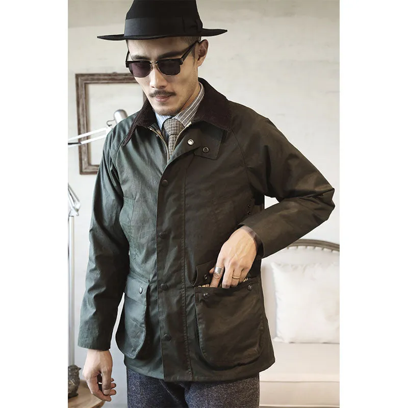 Red Tornado Classic Waxed Cotton Jacket Coat For Men Olive Green Slim