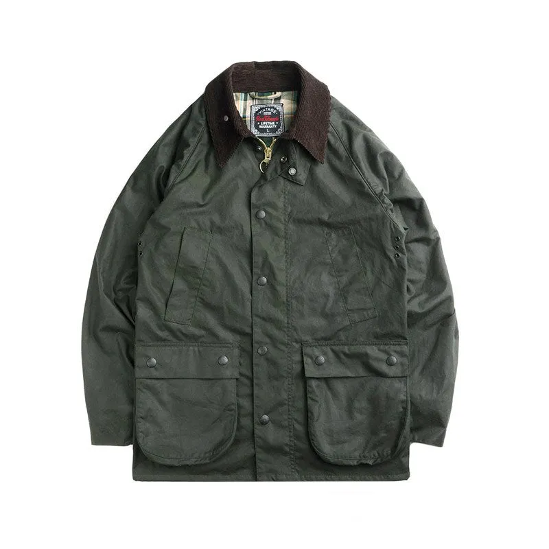 Red Tornado Classic Waxed Cotton Jacket Coat For Men Olive Green Slim