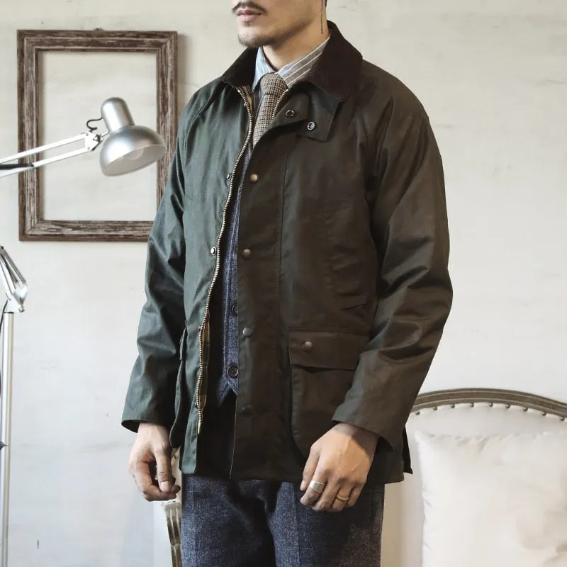 Red Tornado Classic Waxed Cotton Jacket Coat For Men Olive Green Slim