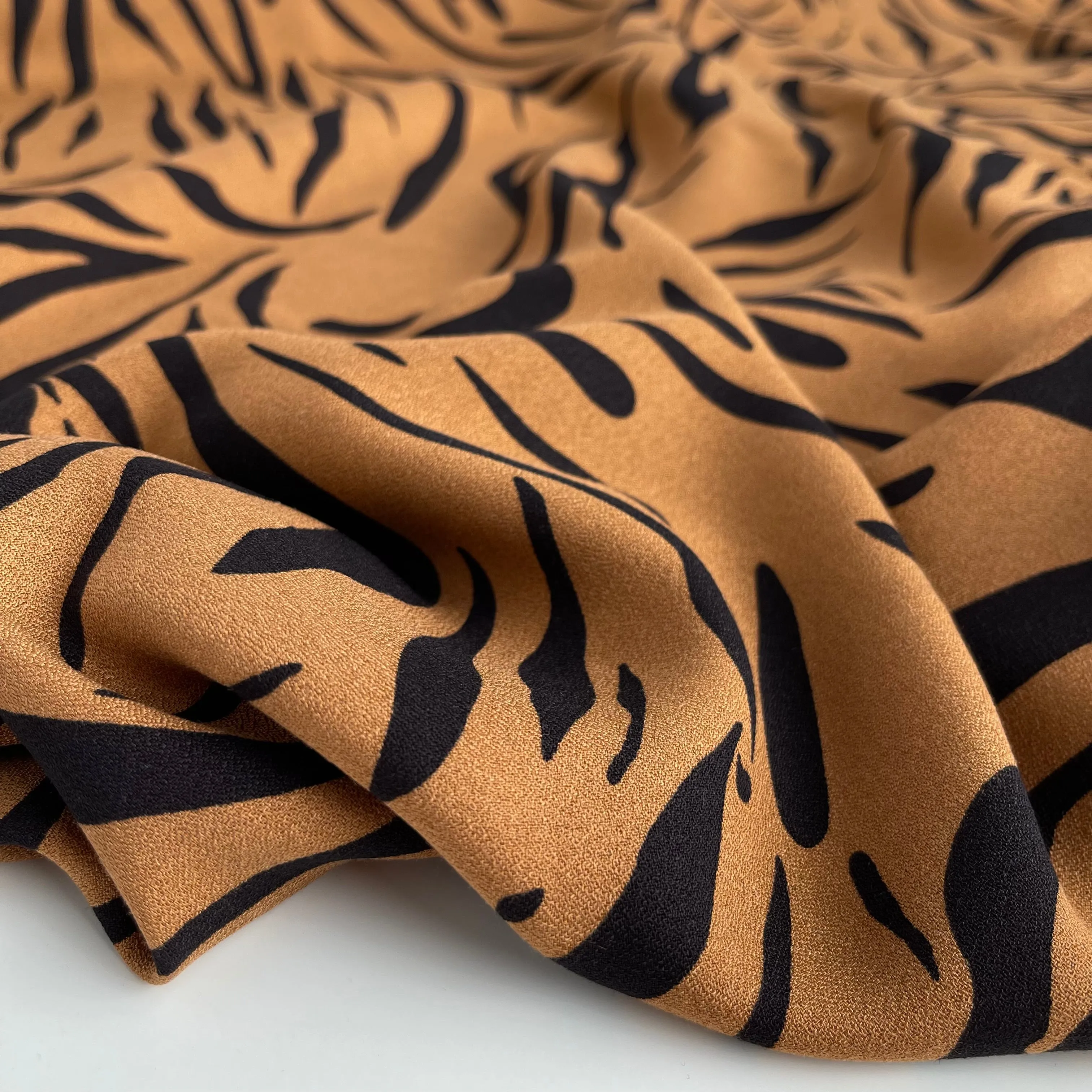 REMNANT 2.04 Metres - Zebra Camel Soft Viscose Crepe Fabric
