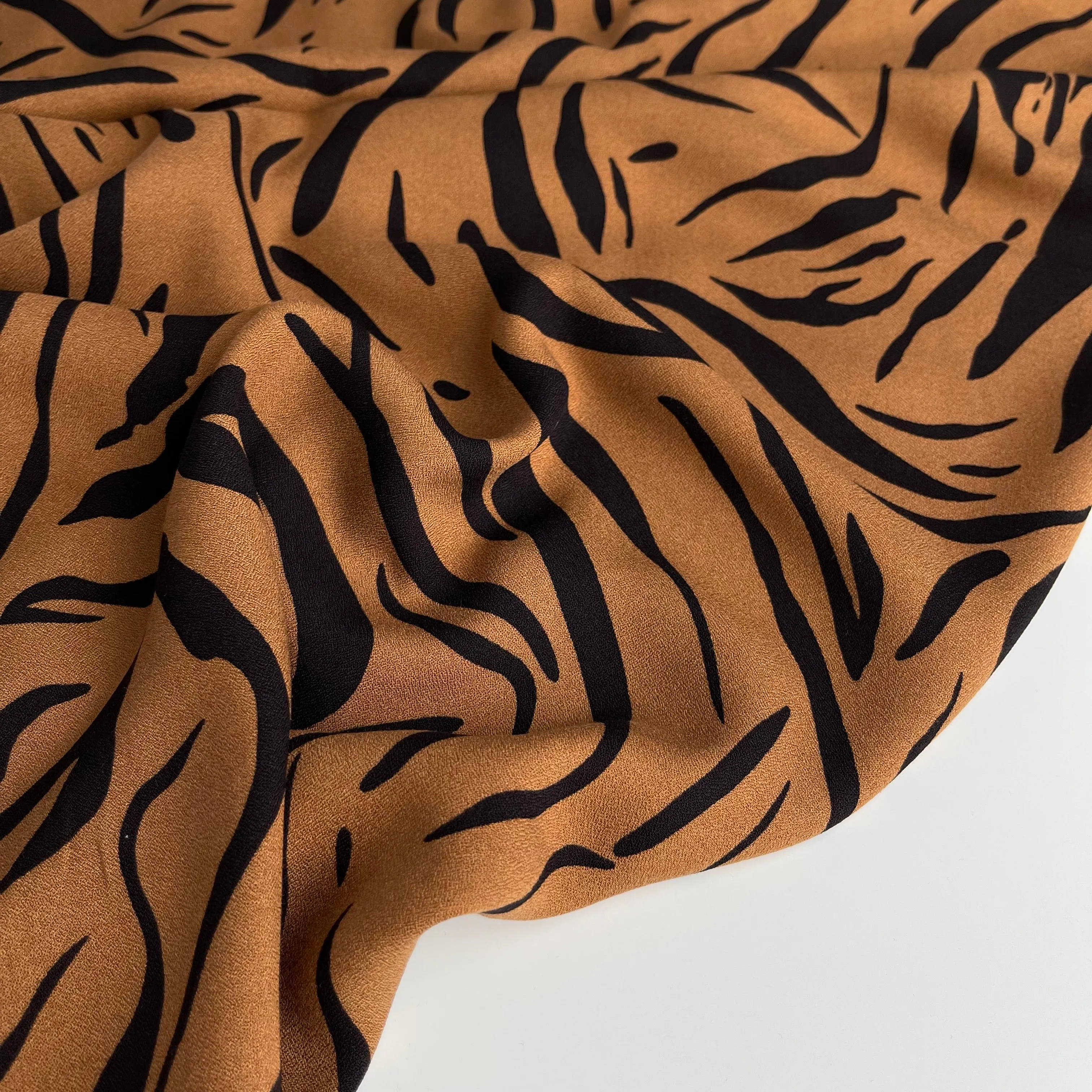 REMNANT 2.04 Metres - Zebra Camel Soft Viscose Crepe Fabric