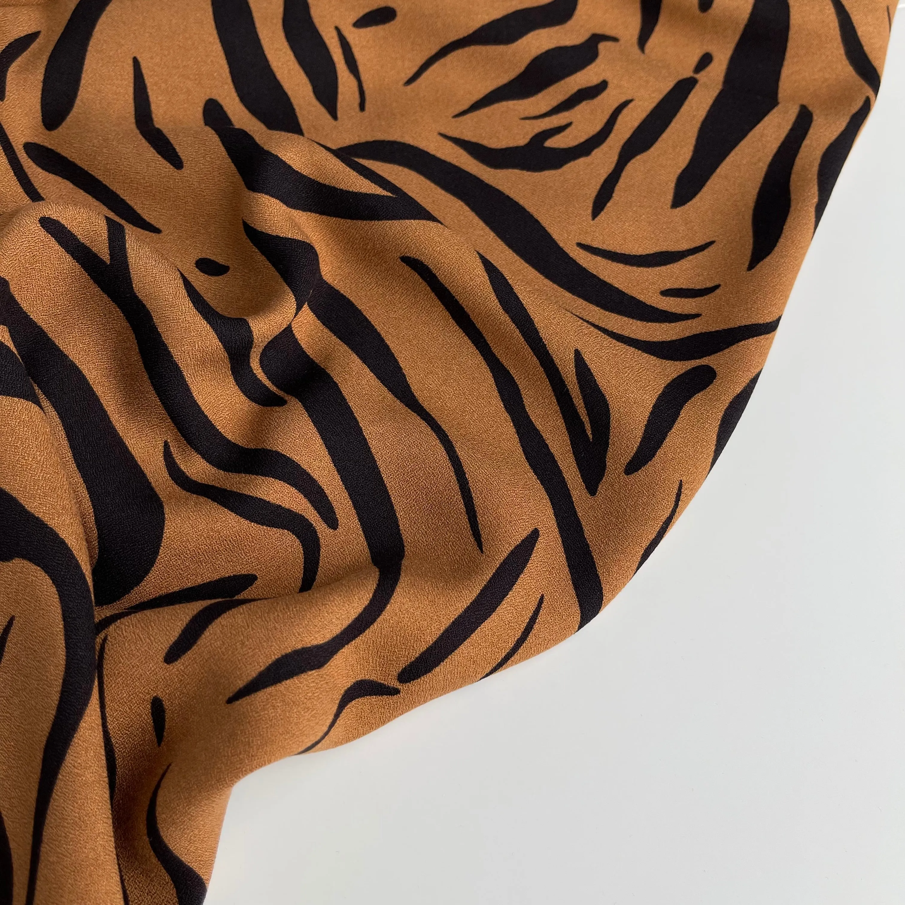 REMNANT 2.04 Metres - Zebra Camel Soft Viscose Crepe Fabric