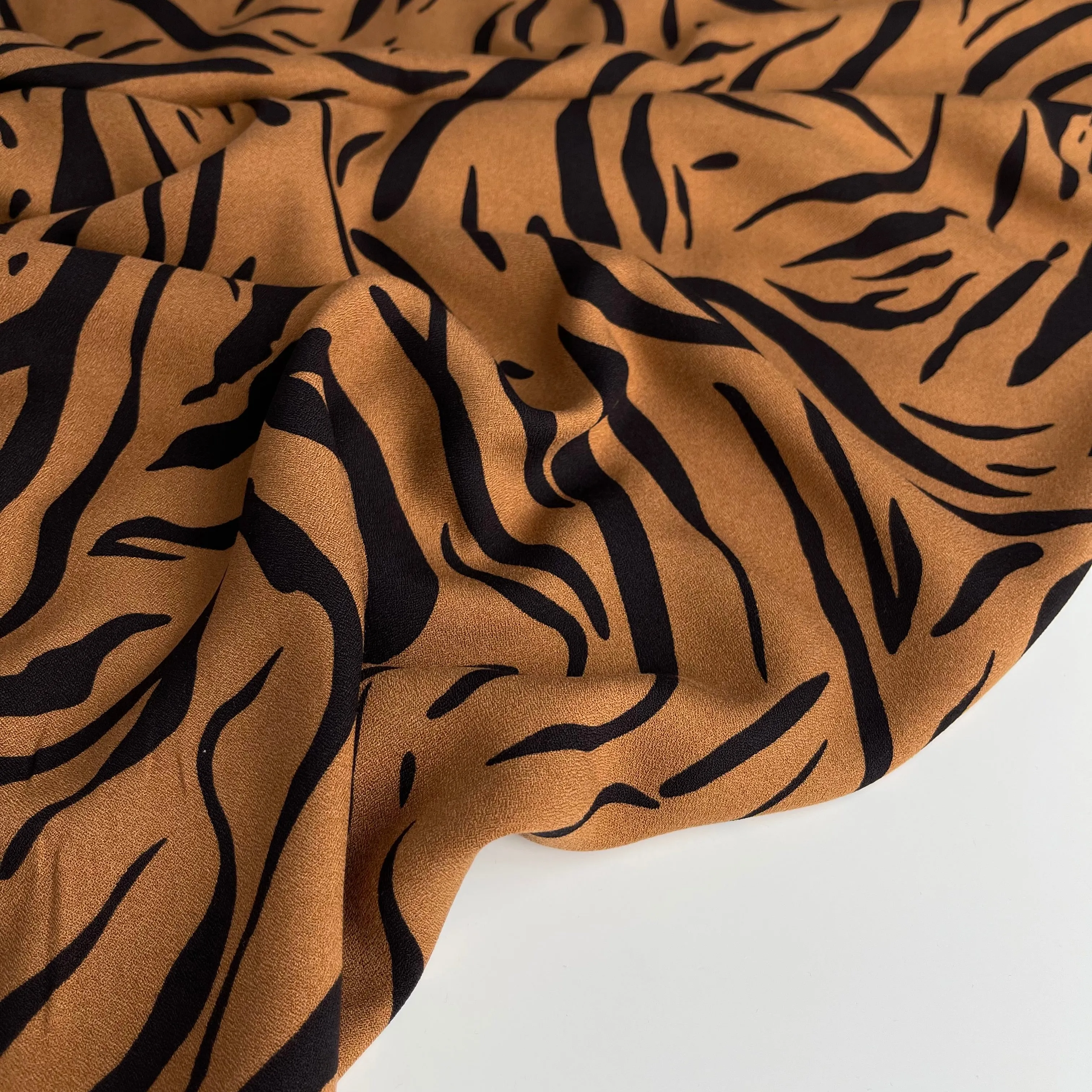 REMNANT 2.04 Metres - Zebra Camel Soft Viscose Crepe Fabric